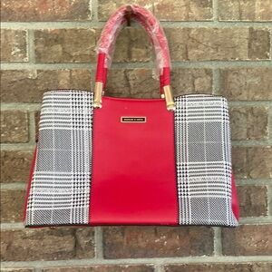 Charles & Keith Red and Black Houndstooth Tote